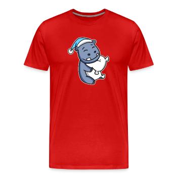 Hippopotame avec oreiller et bonnet somnolent - T-shirt bio Premium Homme - rouge - Devant - Damien (186cm)