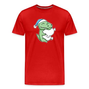 Crocodile avec oreiller et bonnet somnolent - T-shirt bio Premium Homme - rouge - Devant - Damien (186cm)