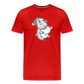 Chèvre avec oreiller et bonnet somnolent - T-shirt bio Premium Homme - rouge - Devant - Damien (186cm)