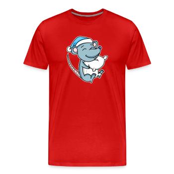 Souris avec oreiller et bonnet somnolent - T-shirt bio Premium Homme - rouge - Devant - Damien (186cm)