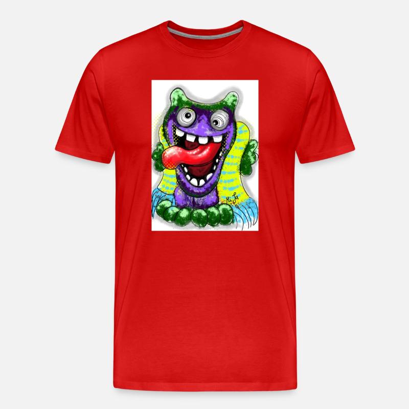 Bunter Cartoon Monster mit Riesenzunge - Männer Premium Bio T-Shirt - Rot