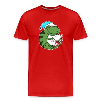 Caméléon avec oreiller et bonnet de sommeil - T-shirt bio Premium Homme - rouge - Devant - Damien (186cm)