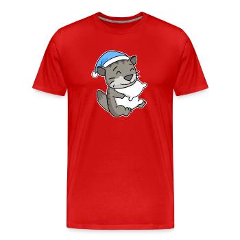 Sleeping Tired - Cat with Pillow and Sleepy Cap - Men's Premium Organic T-Shirt - red - Front - Damien (186cm)