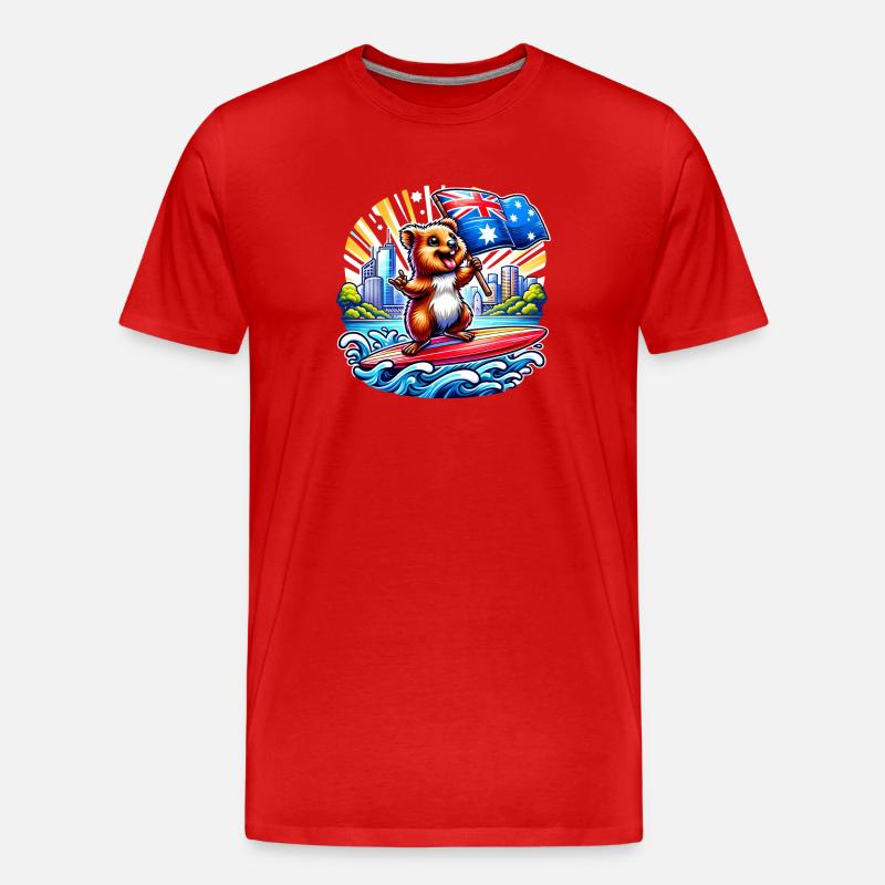 Quokka Australien Surfing Design - Männer Premium Bio T-Shirt - Rot