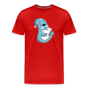 Seelöwe mit Kissen und Schlafmütze - Männer Premium Bio T-Shirt - Rot - Vorne - Damien (186cm)
