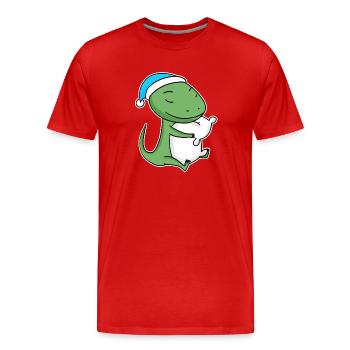 Lézard avec oreiller et bonnet somnolent - T-shirt bio Premium Homme - rouge - Devant - Damien (186cm)