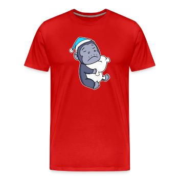 Singe avec oreiller et bonnet endormi - T-shirt bio Premium Homme - rouge - Devant - Damien (186cm)