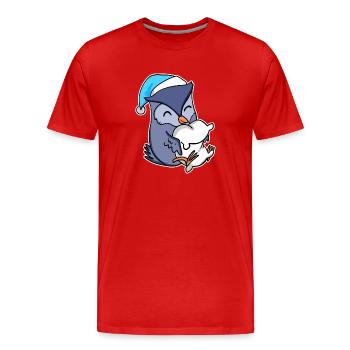 Eule mit Kissen und Schlafmütze - Männer Premium Bio T-Shirt - Rot - Vorne - Damien (186cm)