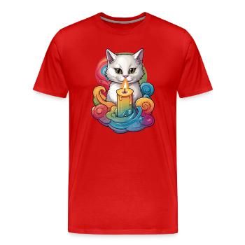 Katze mit Kerze - Männer Premium Bio T-Shirt - Rot - Vorne - Damien (186cm)