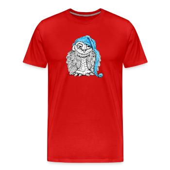 Owl with sleepyhead - Men's Premium Organic T-Shirt - red - Front - Damien (186cm)