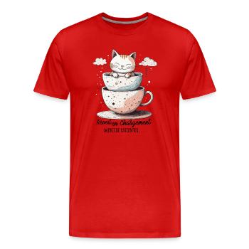 Réveil en chargement, humour de chat ! - T-shirt bio Premium Homme - rouge - Devant - Damien (186cm)