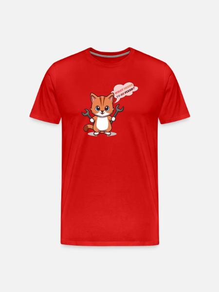 Cute Kitten with Tools and Question - Men's Premium Organic T-Shirt - red
