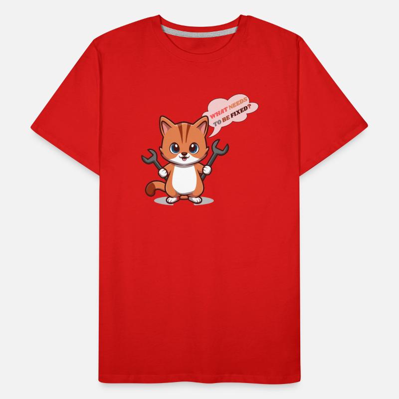 Cute Kitten with Tools and Question Men's Premium Organic T-Shirt