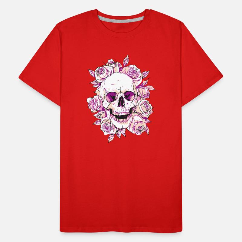Lebendiges Totenkopf- und Rosen-Kunstdesign Männer Premium Bio T-Shirt