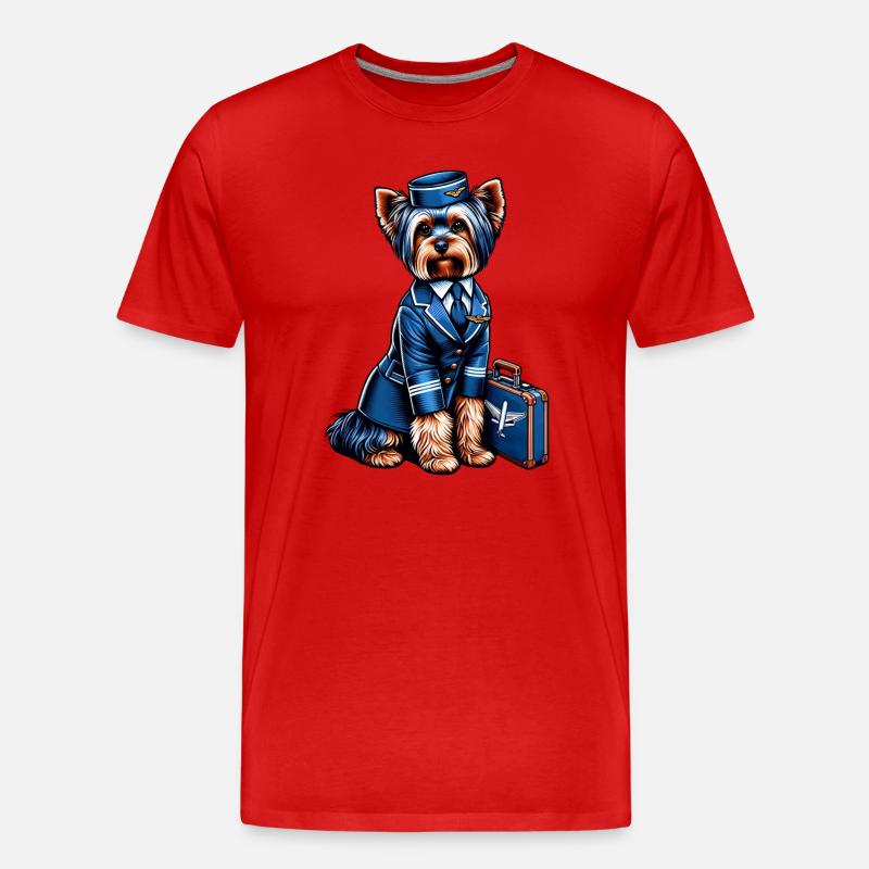 Yorkshire Terrier Stewardess - Männer Premium Bio T-Shirt - Rot
