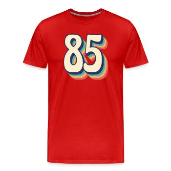 T-Shirt rétro Vintage numéro 85 quatre-vingt-cinq - T-shirt bio Premium Homme - rouge - Devant - Damien (186cm)