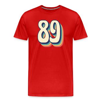 T-Shirt rétro Vintage numéro 89 quatre-vingt-neuf - T-shirt bio Premium Homme - rouge - Devant - Damien (186cm)