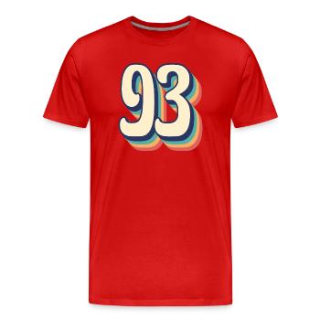 T-Shirt rétro Vintage numéro 93 quatre-vingt-treize - T-shirt bio Premium Homme - rouge - Devant - Damien (186cm)