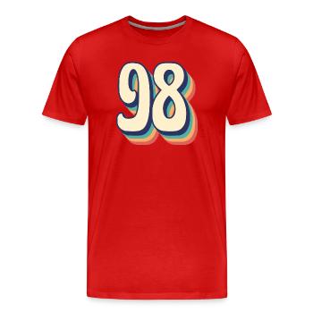 T-Shirt rétro Vintage numéro 98, quatre-vingt-dix-huit - T-shirt bio Premium Homme - rouge - Devant - Damien (186cm)