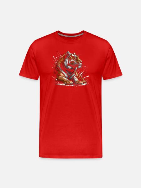 Cool relaxed tiger with paint splash - Men's Premium Organic T-Shirt - red