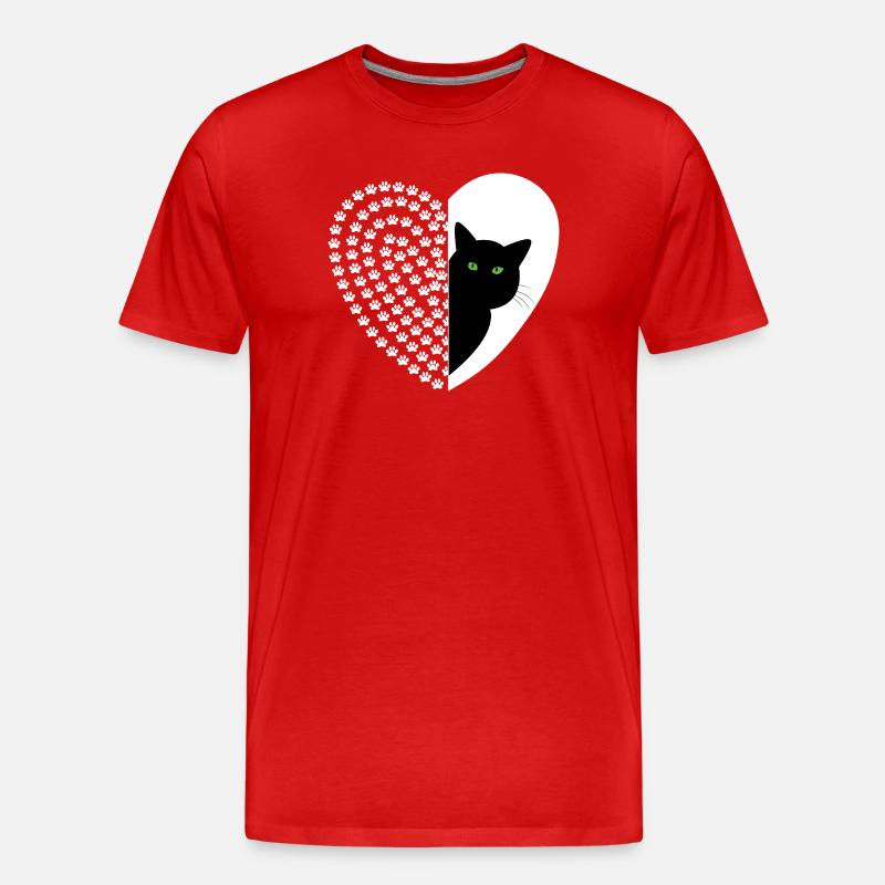 Schwarze Katze mit Blumenmuster - Männer Premium Bio T-Shirt - Rot
