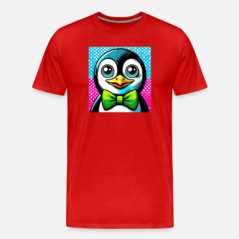 Pinguin mit Fliege Pop Art - Männer Premium Bio T-Shirt - Rot