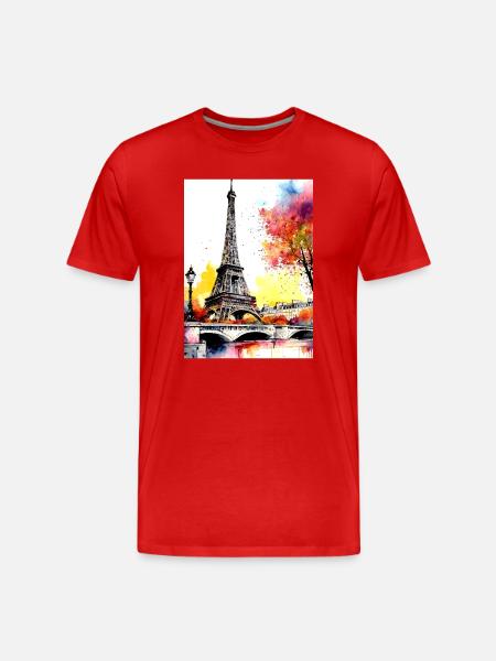 Eiffel Tower in autumn watercolour - Men's Premium Organic T-Shirt - red