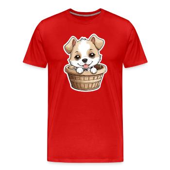 Cute dog in dog basket - Men's Premium Organic T-Shirt - red - Front - Damien (186cm)