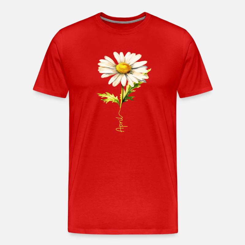 Frühlings-Gänseblümchen mit April-Schriftzug - Männer Premium Bio T-Shirt - Rot
