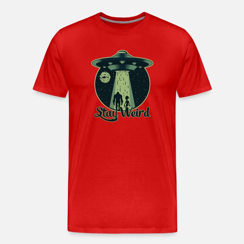 Bleib seltsam - UFO, Alien - Männer Premium Bio T-Shirt - Rot
