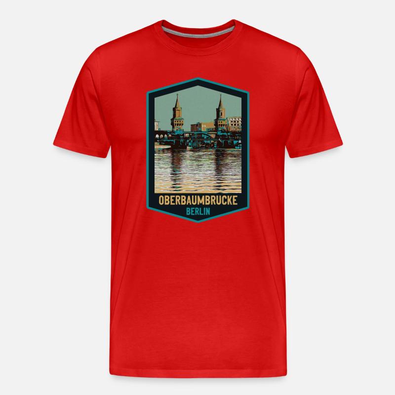 Illustration Oberbaumbrücke, Berlin - Männer Premium Bio T-Shirt - Rot