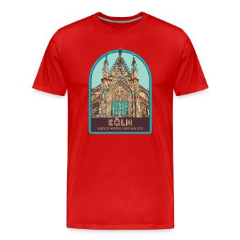 Illustration Facade Cathedral Cologne, Germany - Men's Premium Organic T-Shirt - red - Front - Damien (186cm)