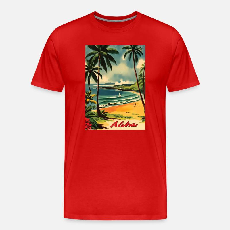 Aloha Strandlandschaft Retro - Männer Premium Bio T-Shirt - Rot