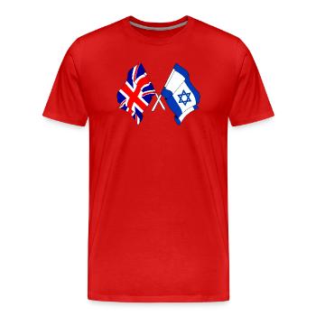 Drapeau de l’Angleterre et drapeau d’Israël - T-shirt bio Premium Homme - rouge - Devant - Damien (186cm)