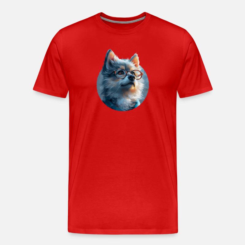 Illustration des Wolfes mit Brille - Männer Premium Bio T-Shirt - Rot