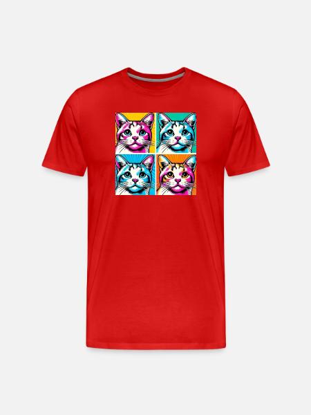 Chat Pop Art - T-shirt bio Premium Homme - rouge