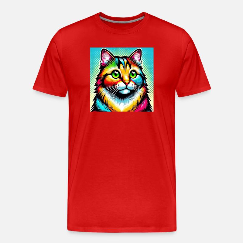 Katze Pop Art - Männer Premium Bio T-Shirt - Rot
