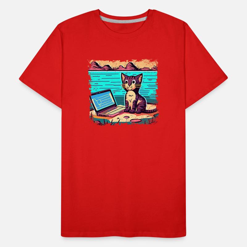 Chat avec ordinateur portable T-shirt bio Premium Homme