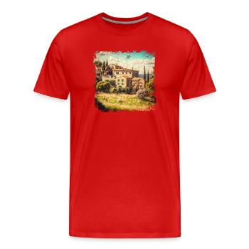 sunny mediterranean landscape with old houses - Men's Premium Organic T-Shirt - red - Front - Damien (186cm)