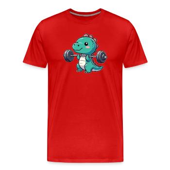 Dino T-Rex Workout Haltère Développé couché Design - T-shirt bio Premium Homme - rouge - Devant - Damien (186cm)