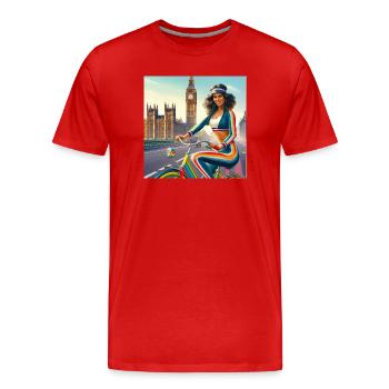 Retro Girl on a Bicycle par Big Ben à Londres - T-shirt bio Premium Homme - rouge - Devant - Damien (186cm)