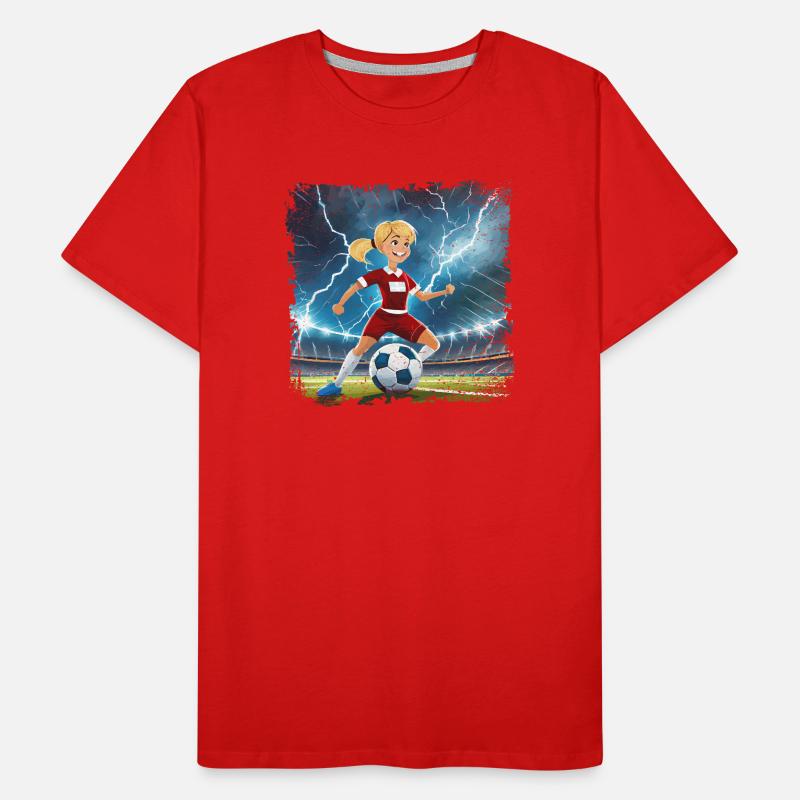 Fussballerin Comicfigur Stadion mit Blitzen Männer Premium Bio T-Shirt