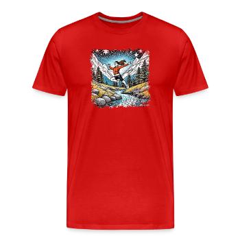 sportliches Mädchen | Bergbach - Männer Premium Bio T-Shirt - Rot - Vorne - Damien (186cm)