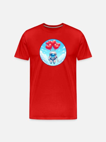 Heart Balloon Astronaut Cloud Flight - Men's Premium Organic T-Shirt - red