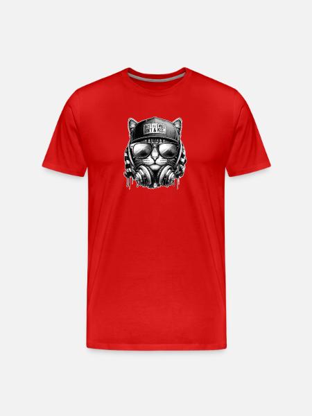 Cat DJ with Headphone Cap - Men's Premium Organic T-Shirt - red