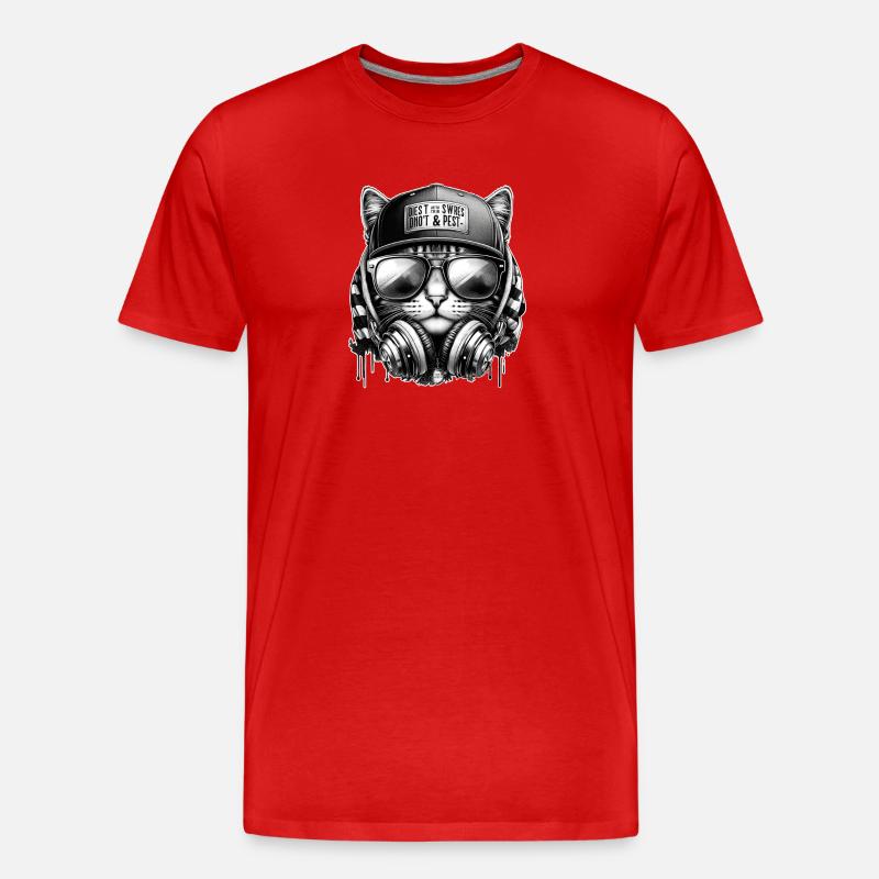 Katze DJ mit Kopfhörer Cap - Männer Premium Bio T-Shirt - Rot