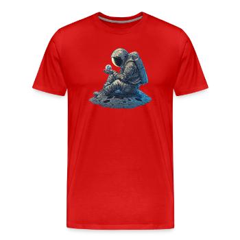 An astronaut observes the Earth - Men's Premium Organic T-Shirt - red - Front - Damien (186cm)