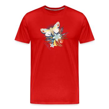 rare butterfly with exotic flowers - Men's Premium Organic T-Shirt - red - Front - Damien (186cm)