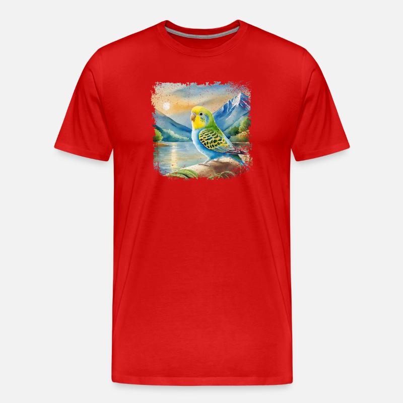 junger Wellensittich im Kinderbuchstil, Aquarell - Männer Premium Bio T-Shirt - Rot