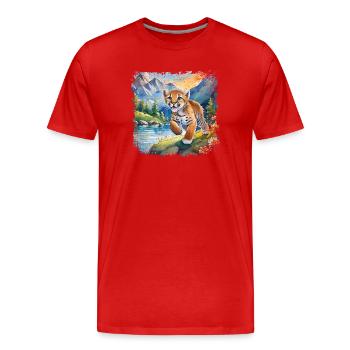 Cute Young Tiger | Children's book style - Men's Premium Organic T-Shirt - red - Front - Damien (186cm)